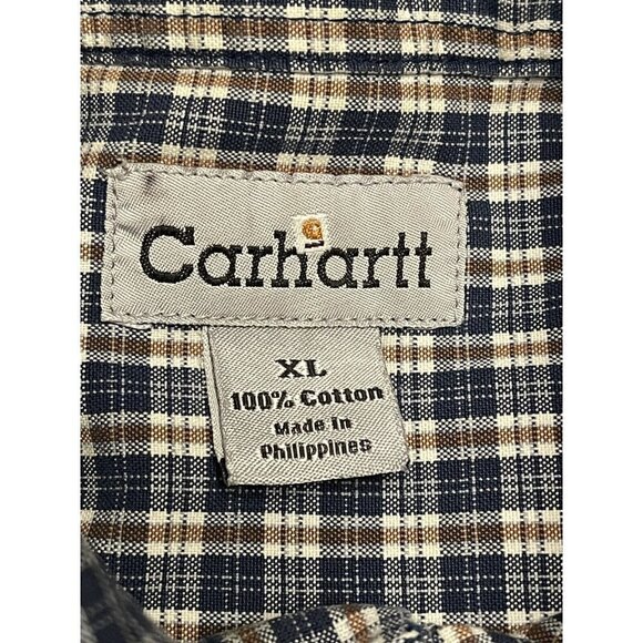 Vintage Carhartt Short Sleeve Men's Button Front 100% Cotton Shirt Plaid Size XL - Picture 3 of 9